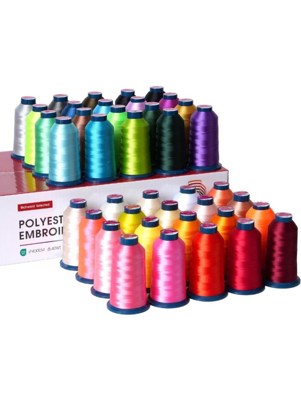 40 Colors 40WT Polyester Embroidery Thread Kit - 4000M Cones for Sewing